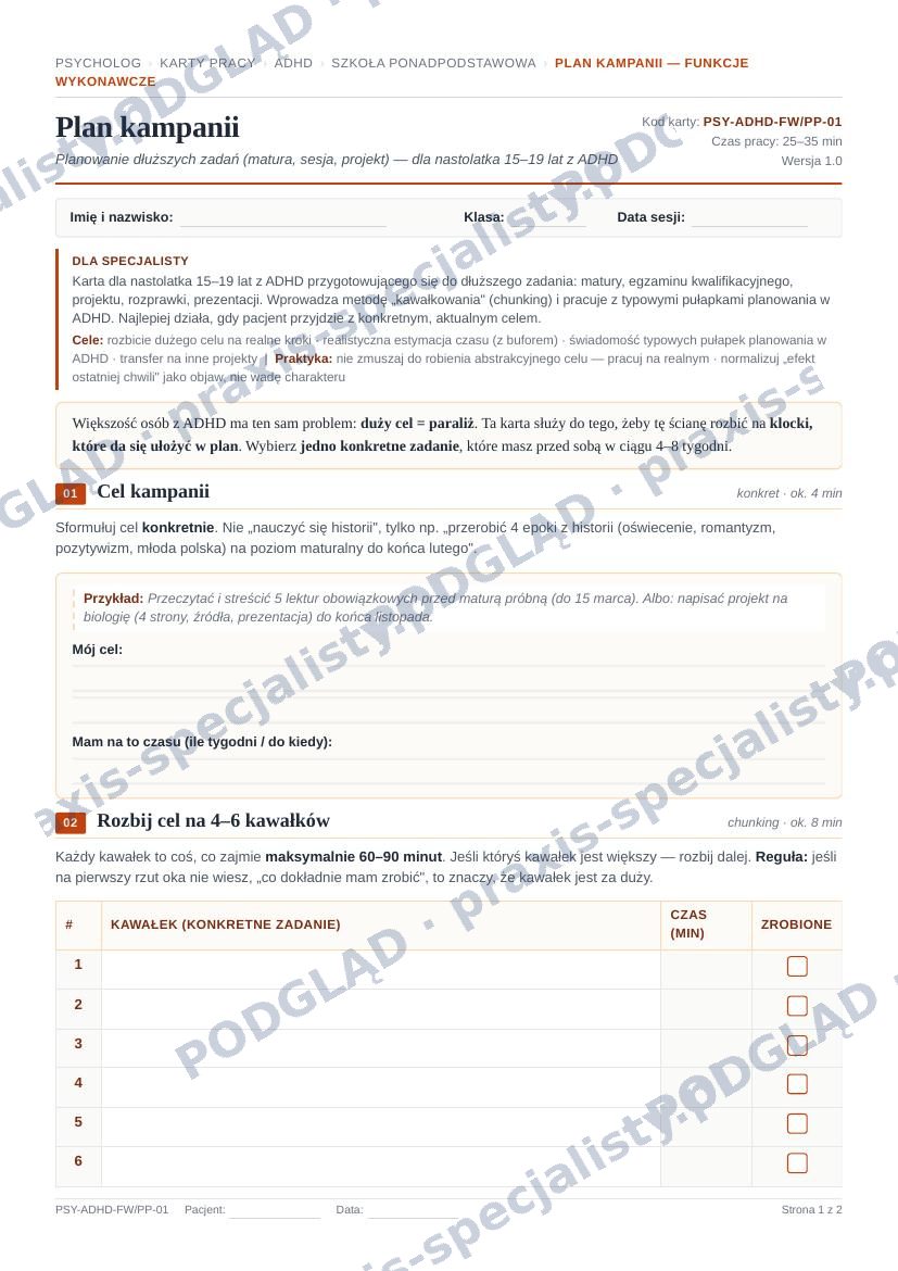 Pakiet ADHD — karta pracy (ponadpodstawowa)