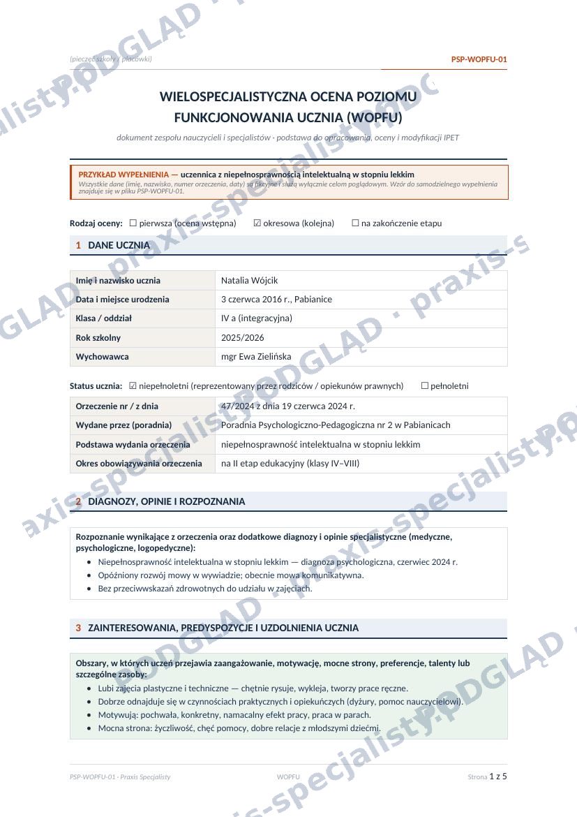 Dokumentacja — WOPFU, wypełniony przykład